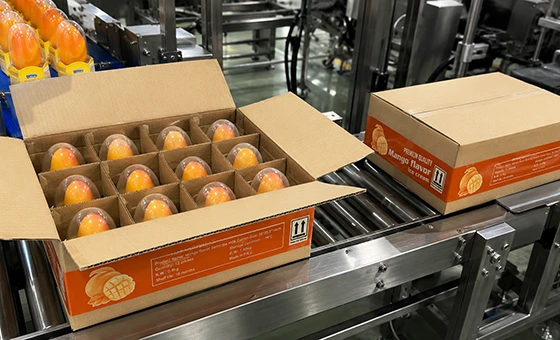 Supermarket freezer display with fruit-shaped ice cream multipacks
